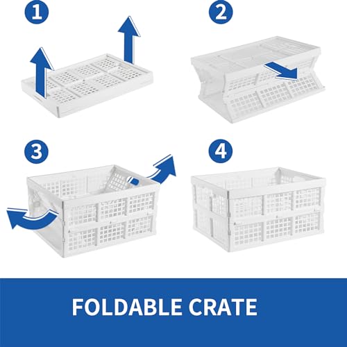 Aebeky 3-Pack Plastic Collapsible Storage Crates-30L,Foldable Plastic Crates for Storage (White) - color: White