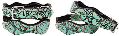 XSmall 9''- 13'' Dog Puppy Collar Genuine Cow Leather Padded Canine 60111 - color: Teal