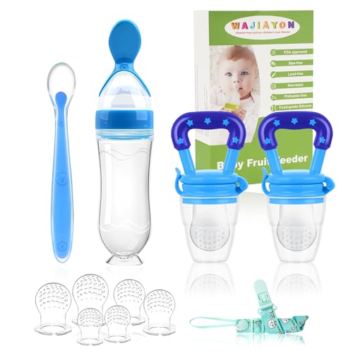 Baby Fruit Feeder Pacifier | Infant Food Feeder Pacifier & Food Dispensing Spoon | Fresh Fruit Teethers for Babies | Silicone Feeder Baby,Mesh teethers for Babies Gifts for Boys and Girls - color: 04-Blue
