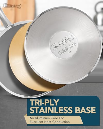 MICHELANGELO 18/10 Stainless Steel Saucepan Set with Steamer, 1QT & 2QT - size: 1+2QT