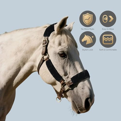 Soft Fleece Halter Covers for Horses BNC Series (4-Piece, Black) - color: Black