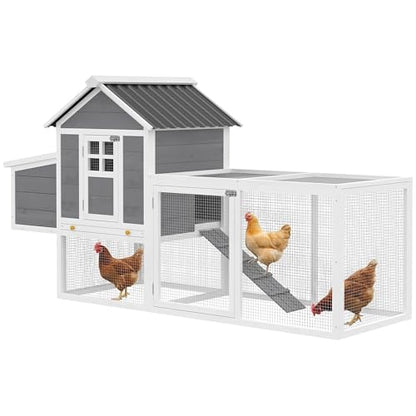 PawHut 82" Wooden Chicken Coop for 2-3 Hens with Nesting Box Gray