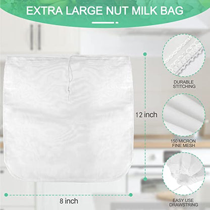 4 Pack Multi-Size Nut Milk Bag Reusable Food Strainers Nut Bags | for Straining Almond/Soy Milk Greek Yogurt for Cold Brew Coffee Tea Beer Celery Juice（2 * 4"x6"、6"x8"、8" x12"） - size: 4 pack - 2 * 4''x6''、6''x8''、8''x12''