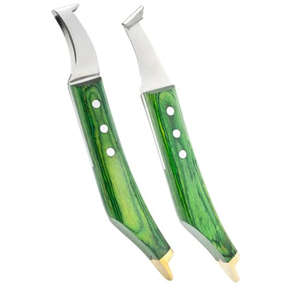 Premium Farrier Loop & Hoof Knife with Brass End – Professional Hoof Trimming Tool for Horses, Cows & Livestock, Stainless Steel Blade, Ergonomic Wood Handle (Green) - color: Green