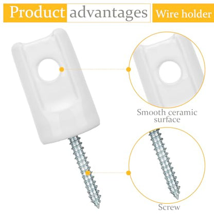 Blulu 50 Pack Ceramic Electric Fence Insulator Heavy Duty Ceramic Porcelain Lag Screw Insulator for Wooden Post Electrical Wire Ground Fencing Agricultural and Ranchers Supplies