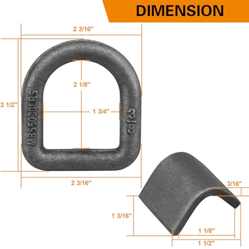 4 Pack Heavy Duty Weld On D-Ring for Trailer 3/8 Inch 3000 LBS. | Weld On D-Ring for Trailer 3/8 Inch Max Break Strength 3000 LBS,Stake Pocket D Rings Truck Tie Down Anchor - size: 3/8 inch