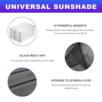 2 PCS Car Window Shades, Magnetic Double Layer Auto Back Side Window Sunshade Privacy Curtain, Full Cover/Half Shade Back Windows Sun Protection Cover for Car Truck SUV - color: Rear Window