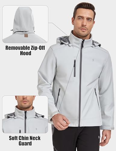 Little Donkey Andy Men’s Removable Hood Softshell Fleece Jacket - color: A.light Gray, size: Large