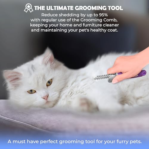 GENPEPADO Dematting Undercoat Rake Comb for Dogs & Cats with Long 2.5-In Stainless Steel Safety Blades for Removing Knots, Mats & Tangles - Pet Grooming Deshedding Brush Tool with Anti-Slip Grip