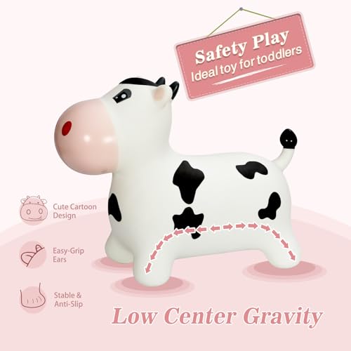 INPANY Bouncy Horse, Cow Hopper for Toddlers, Kid Gifts Toy, Pump Included | Eco-Friendly PVC, Low Center Gravity, Cute Cartoon Design, Load 100 Lbs, Learn & Exercise & Active Fun, Gifts for 1-3 Kids - color: Black and White