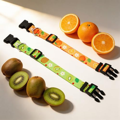 2 Pack Goat Collars with Bells, Kiwi Orange Adjustable Collar Set - color: Green Printing + Orange Printing