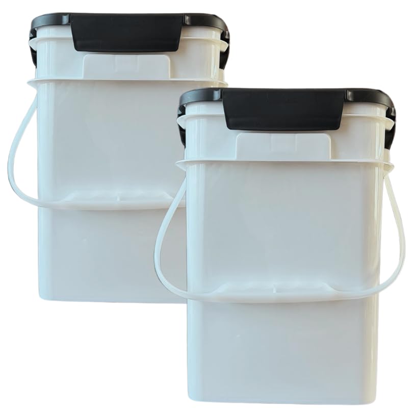 House Naturals 4 Gallon Square Food Grade Plastic Bucket with Lid, Made in USA (Pack of 2) BPA Free (White) - color: White
