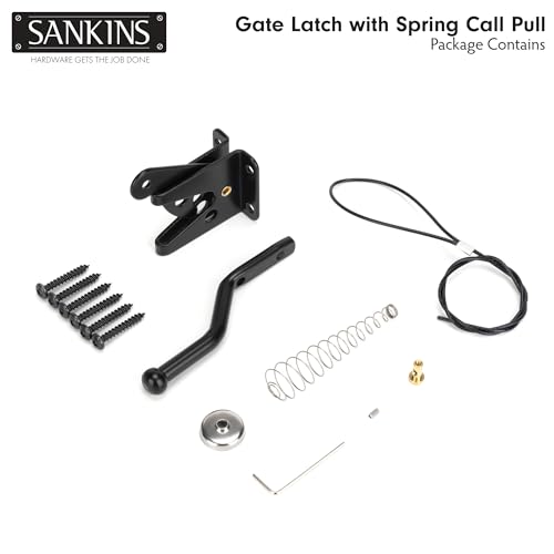 Self Locking Gate Latch for Wooden Fence with Spring Cable Pull, 2pcs | Automatic vinyl gate latch, post mount automatic gravity fence latches for pool/garden/shed - size: With Spring-loaded pull cord