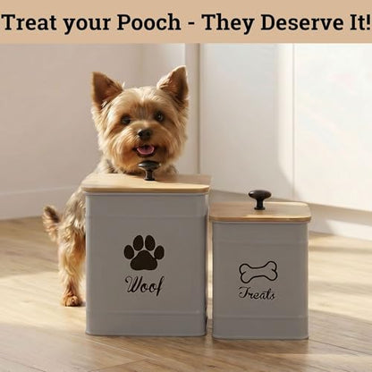 Dog Treat Container Set of 2 with Airtight Bamboo Lids - 8x6 & 7x5 inch | Fits All Popular Treats, Up to 20 Cups Combined Capacity, Airtight Bamboo Lid, Easy Open Lid, Dent-Resistant Durable Metal - color: Gray - Large