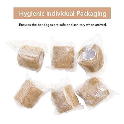 RISEN Cohesive Bandage 2” x 5 Yards, 6 Rolls, Self Adherent Wrap Medical Tape, Adhesive Flexible Breathable First Aid Gauze Ideal for Stretch Athletic (Pack of 2) - color: Tan, size: 6 Count (Pack of 2)
