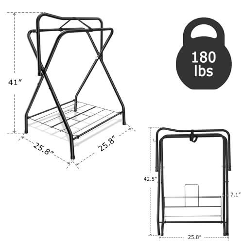 Folding Saddle Rack Heavy Duty Freestanding Horse Saddle Stand Detachable Saddle Rack Stand with Bottom Storage for English & Western Saddles