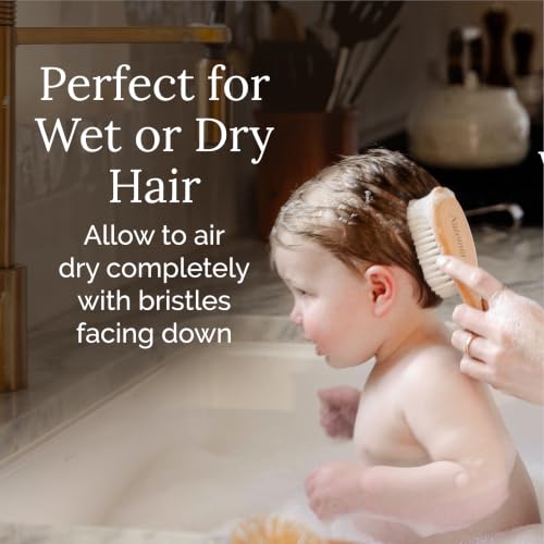 Natemia Wooden Baby Hair Brush - Natural Goat Hair Bristles - Gentle Soft Bristles for Scalp Massage - Cradle Cap Comb for Flake Removal - For Baby Grooming Kit & Toddler Hair Brush - size: 1 PC - Oval Brush