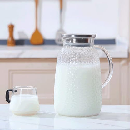 Purefold 105 Oz Borosilicate Glass Pitcher with Lid, Glass Beverages Jug | Iced tea, juice, milk, coffee pitcher. Heat resistant 0–300°F. Dishwasher safe, BPA free borosilicate glass, leakproof lid. - size: 105 Ounces