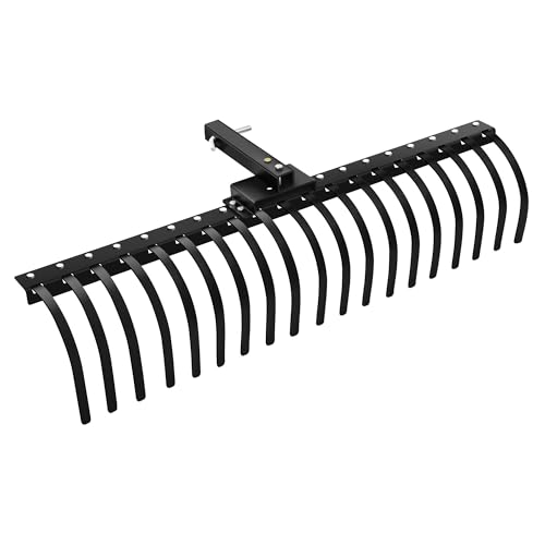 55 Inch Tow Behind Landscape Rake, Black Durable Tractor Rake with 2 Inch Receiver Fit for Lawn Tractor ATV UTV, All Steel Anti-Rust Yard Rake for Pine Needles Leaves Grass Cleanup (55 Inch) - size: 55 Inch