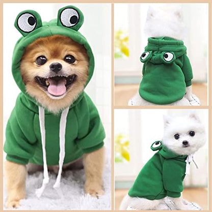 Warm Dog Pet Winter Clothes Cute Frog Shape Dogs Coat Hoodie, Green,L - color: Green Frog, size: L