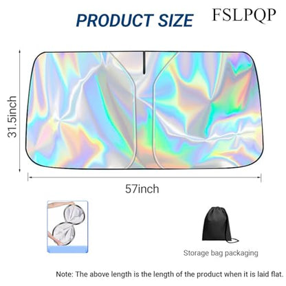 Windshield Sun Shade with Storage Pouch Keep Interior Cool, Foldable Laser Titanium Silver Front Window Shield Blocker Screen Visor Protector Cover Universal Fit for Car Truck SUVs (L) - size: L(57 * 31.5 inch)