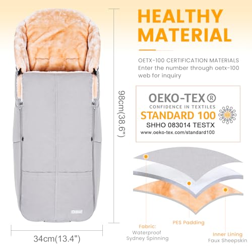 Orzbow Stroller Footmuff, Universal Baby Bunting Bag, Weather-Proof Blanket - color: Light Grey