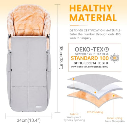 Orzbow Stroller Footmuff, Universal Baby Bunting Bag, Weather-Proof Blanket - color: Light Grey