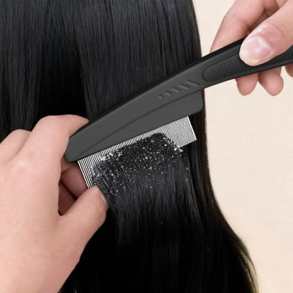 Dandruff Comb Removal Steel Fine Tooth Scalp Detox Hair Care Tool 3PC | Build Up Flakes Lice Comb, Stainless Steel Teeth, Self Cleaning, Anti Slip Handle, for Women Men Kids, Black+ Orange - color: Black+Orange