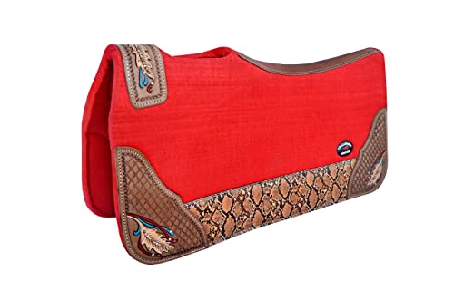 CHALLENGER Horse 32" x 30" Western Contoured Wool Felt Therapeutic Saddle Pad Black 39216 - color: Red Phyton