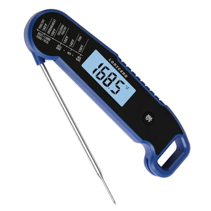 Lonicera Instant-Read Meat Thermometer, 1-Second, IP67 Waterproof, Blue | Thermocouple sensor delivers readings in 1 second with ±0.9°F accuracy, plus IP67 waterproofing, auto-rotate and wake - color: BLUE