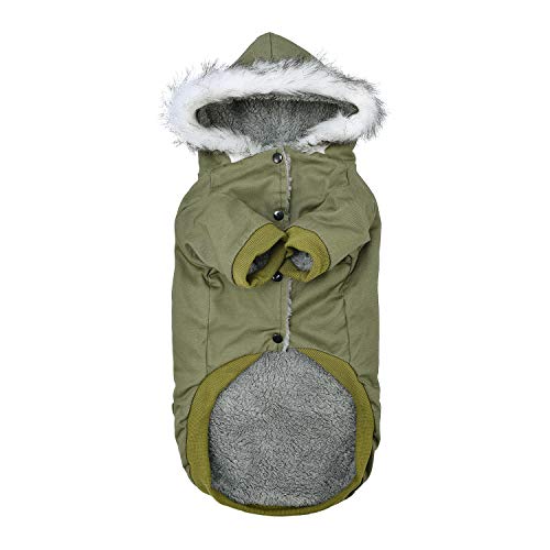 Warm Dog Hooded Trench Coat Windproof Parka Jacket for Cold Weather (L, Green) - color: Green, size: Large ( Chest Girth : 16 in )