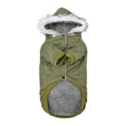 Warm Dog Hooded Trench Coat Windproof Parka Jacket for Cold Weather (L, Green) - color: Green, size: Large ( Chest Girth : 16 in )