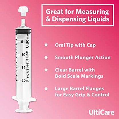 UltiCare 20mL (4 TSP) Oral Syringe – Uses Include Oral Administration of Medicine for Infants. Oral Tip with Cap, Sterile Individually Wrapped, 30 Count | Oral Medication Delivery and Feeding | Ideal for Infants, Toddlers and Pets | Sterile, Individually