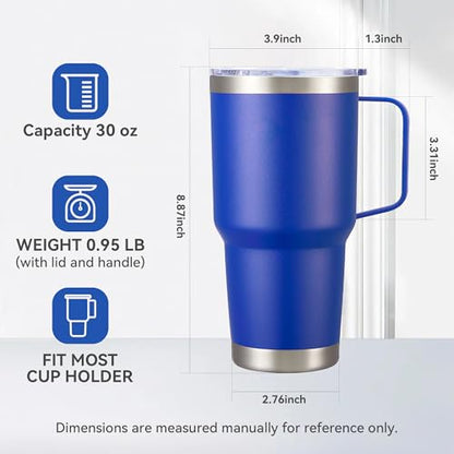 30 oz Stainless Steel Tumblers Bulk with Handle and Lid, 4 Pack - color: Blue