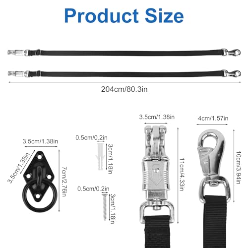 2pcs Nylon Cross Ties for Horses, Adjustable from 43.3" to 80.3" Horse Trailer Tie Straps with Panic Snap & Bull Snap Durable Horse Supplies with Tie Rings & Screws for Stables Fences (Black)