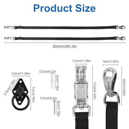 2pcs Nylon Cross Ties for Horses, Adjustable from 43.3" to 80.3" Horse Trailer Tie Straps with Panic Snap & Bull Snap Durable Horse Supplies with Tie Rings & Screws for Stables Fences (Black)