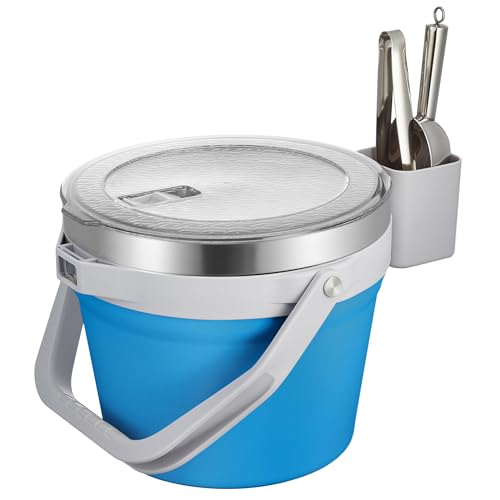 COKTIK 7L Vacuum Insulated Ice Bucket with Lid and Scoop& Tongs，Large capacity Stainless Steel Beverage Bucket for Cocktail, Champagne, Wine, Beer，Large Parties（Blue Suit） - color: Blue Suit