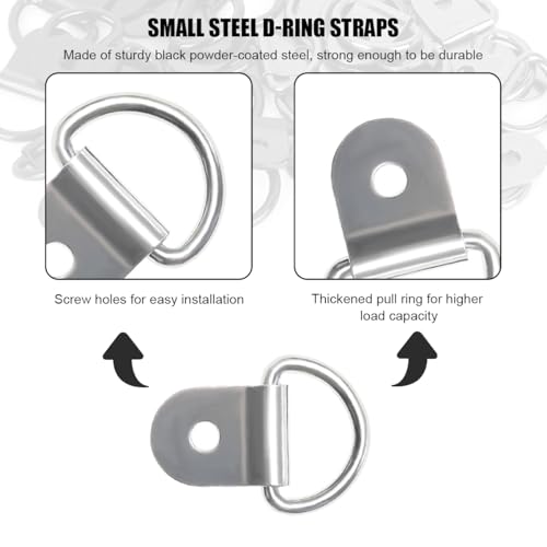 10PCS Small Steel D-Ring Tie Downs, Heavy Duty D Ring Tie Downs Strap Anchor Lashing Rings, Steel Tie-Down Hooks for Loads on Case Truck Cargo Trailers RV Boats, Car Accessories (Silver) - color: Silver, 10pcs