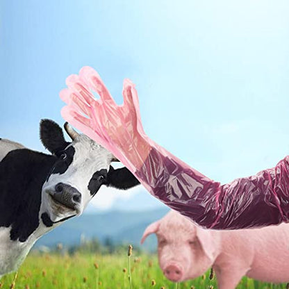 50 Disposable Field Dressing Gloves Veterinary Insemination Rectal Long Gloves, Extra Long Sleeve Full Arm - color: Red