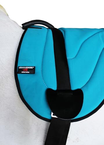 CHALLENGER Western Lightweight Bareback Saddle Pad with Fleece Bottom, Stirrups & Cinch – Contoured Synthetic Suede Top – 23" x 30" - color: Turquoise
