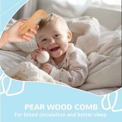 BOMUMVITA Baby Hair Brush and Comb Set with Soft Goat Bristle | Wood Baby Hair Brush Set for Newborns & Toddlers, Good for Cradle Cap, Boy, Girl Bath Essential