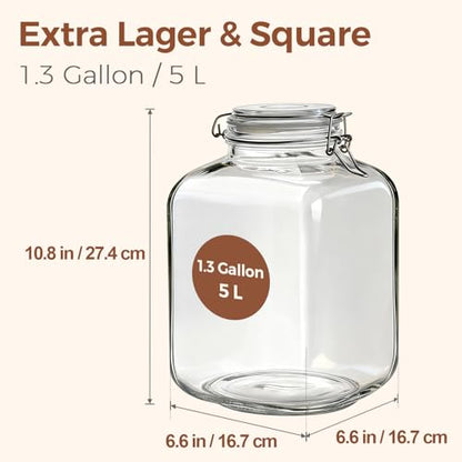 ComSaf Square Glass Jars with Airtight Lid 1.3 Gallon 2 Pack Large Canister - size: 1.3 Gal*2
