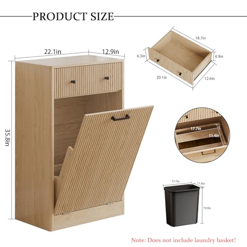 10 Gallon Tilt Out Trash Can Cabinet with Drawer, Hidden Trash Bin Storage & Laundry Hamper Cabinet, Pet Proof Trash Can Holder for Kitchen, Laundry Room & Bathroom, Oak - color: Oak