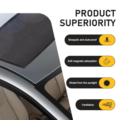 Car Sunroof Sun Shade, 39" x 25.5" Magnetic Screen Moon Roof Breathable Mesh Cover, Quick Install Sunproof Protection Cover, Universal Sun Protection for Moonroof and Side Window for Cars