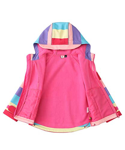 M2C Girls Hooded Fleece Lined Windproof Softshell Windbreaker Jacket - color: Stripe Purple, size: 7 Years