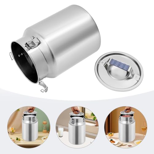 DYNAMI 3.2Gal Stainless Steel Airtight Canister,Large Metal Food Storage Container,Stainless Steel Bucket Milk Can Milk Jug With Lid&Handle, for Kitchen Rice Flour Coffee Bean (Silver) - color: Silver