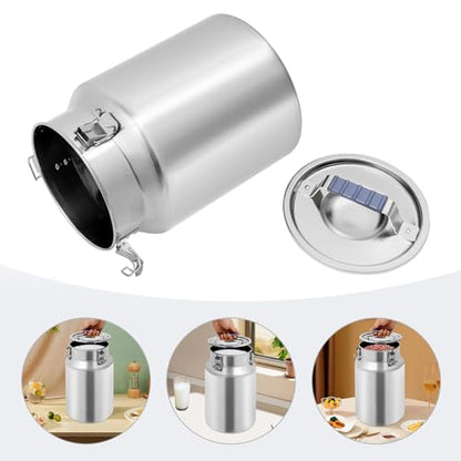 DYNAMI 3.2Gal Stainless Steel Airtight Canister,Large Metal Food Storage Container,Stainless Steel Bucket Milk Can Milk Jug With Lid&Handle, for Kitchen Rice Flour Coffee Bean (Silver) - color: Silver