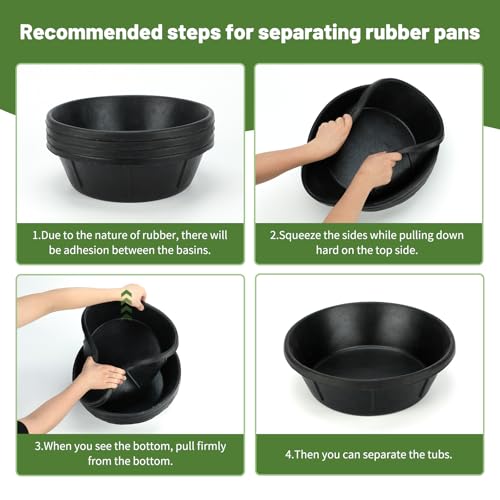 4 Pack Rubber Feed Pan, Horse Feed Pan, 8 Quart / 2 Gallon Bowl - color: Black-8Quart, size: 4PCS