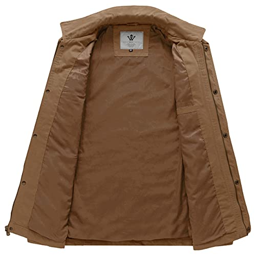 WenVen Men's Casual Canvas Cotton Military Lapel Jacket - color: Khaki, size: Large