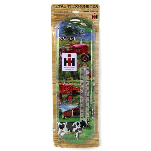 Case IH IH Farmall Cub and H Farm and Cow Scene Metal Thermometer, 5.125in x 17.375in 42022